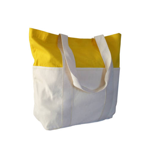 Baumwolle Canvas Mischfarbe weiß und farbig mit 2 gewebten Henkeln aus Baumwolle